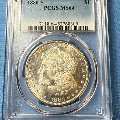 PCGS CERTIFIED 1880-S MS64 GRADED MORGAN SILVER DOLLAR AS PICTURED. (COIN #8305).