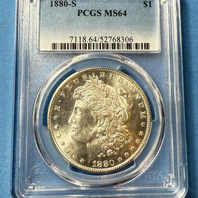 PCGS CERTIFIED 1880-S MS64 GRADED MORGAN SILVER DOLLAR AS PICTURED. (COIN #8306).