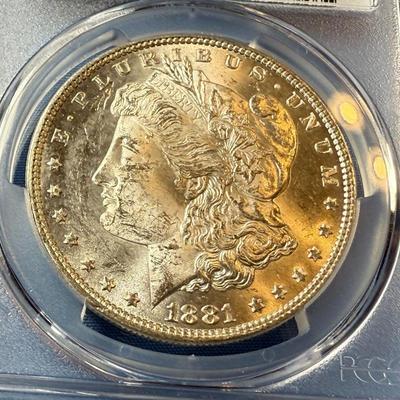 PCGS CERTIFIED 1881-P MS62 GRADED MORGAN SILVER DOLLAR AS PICTURED. (COIN #8315).