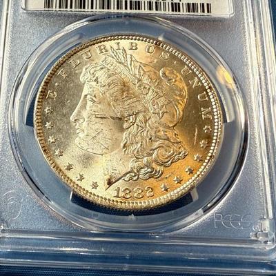 PCGS CERTIFIED 1882-P MS63 GRADED MORGAN SILVER DOLLAR AS PICTURED. (COIN #8314).