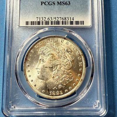 PCGS CERTIFIED 1882-P MS63 GRADED MORGAN SILVER DOLLAR AS PICTURED. (COIN #8314).