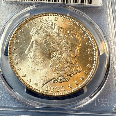 PCGS CERTIFIED 1882-P MS64 GRADED MORGAN SILVER DOLLAR AS PICTURED. (COIN #8313).