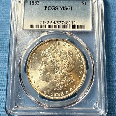 PCGS CERTIFIED 1882-P MS64 GRADED MORGAN SILVER DOLLAR AS PICTURED. (COIN #8313).