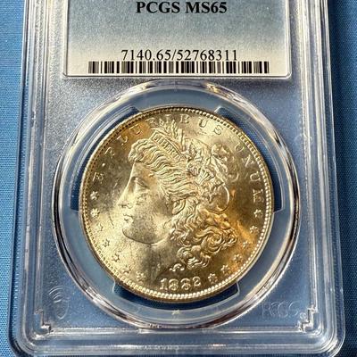 PCGS CERTIFIED 1882-S MS65 GRADED MORGAN SILVER DOLLAR AS PICTURED. (COIN #8311).