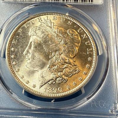 PCGS CERTIFIED 1890-P MS63 GRADED MORGAN SILVER DOLLAR AS PICTURED. (COIN #8317).