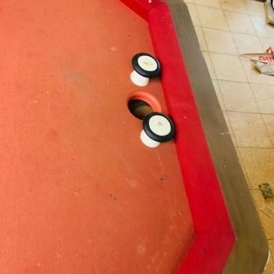 LOT 85: Bumper Pool Table with Removable Top, Pool Cue Rack and Vintage Wooden Billiards Scoring Beads