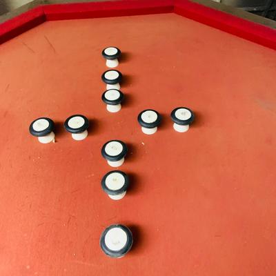 LOT 85: Bumper Pool Table with Removable Top, Pool Cue Rack and Vintage Wooden Billiards Scoring Beads
