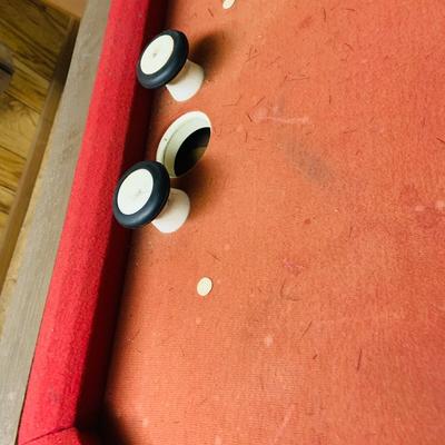 LOT 85: Bumper Pool Table with Removable Top, Pool Cue Rack and Vintage Wooden Billiards Scoring Beads