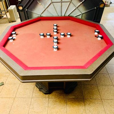 LOT 85: Bumper Pool Table with Removable Top, Pool Cue Rack and Vintage Wooden Billiards Scoring Beads