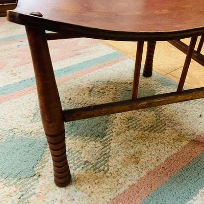 LOT 92: Vintage/Antique Egyptian Revival Wooden Stool with Curved Seat and a Cain Top Wooden Side Table