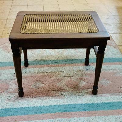 LOT 92: Vintage/Antique Egyptian Revival Wooden Stool with Curved Seat and a Cain Top Wooden Side Table