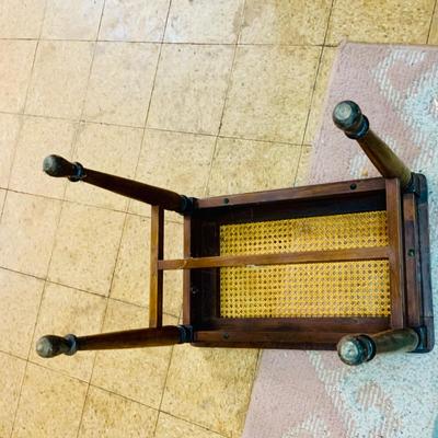 LOT 92: Vintage/Antique Egyptian Revival Wooden Stool with Curved Seat and a Cain Top Wooden Side Table