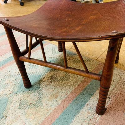 LOT 92: Vintage/Antique Egyptian Revival Wooden Stool with Curved Seat and a Cain Top Wooden Side Table