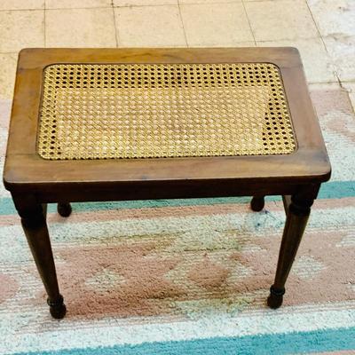 LOT 92: Vintage/Antique Egyptian Revival Wooden Stool with Curved Seat and a Cain Top Wooden Side Table