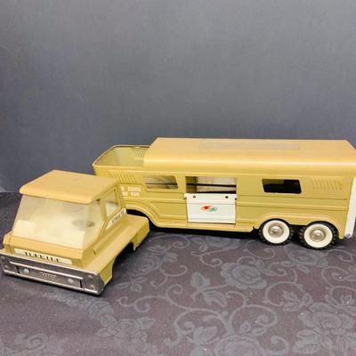 LOT 93: Vintage Toys Pieces and Parts - Featuring Structo Pressed Steel Dome Horse Carrier (Missing Front Wheels), Vintage Waco Draw...
