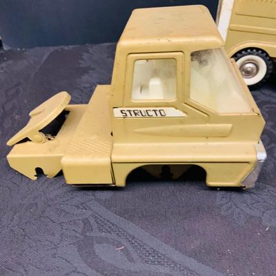 LOT 93: Vintage Toys Pieces and Parts - Featuring Structo Pressed Steel Dome Horse Carrier (Missing Front Wheels), Vintage Waco Draw...