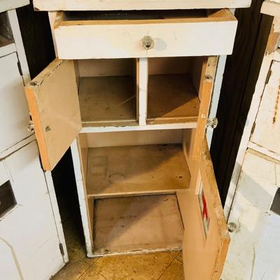 LOT 94: Vintage/Antique Wooden Vanities / Medical Cabinets with Mirrored Tops.