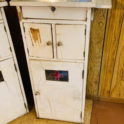 LOT 94: Vintage/Antique Wooden Vanities / Medical Cabinets with Mirrored Tops.