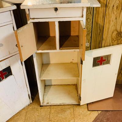 LOT 94: Vintage/Antique Wooden Vanities / Medical Cabinets with Mirrored Tops.