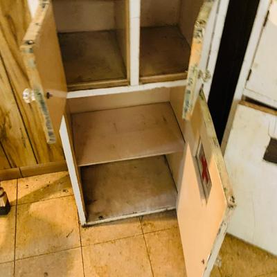 LOT 94: Vintage/Antique Wooden Vanities / Medical Cabinets with Mirrored Tops.