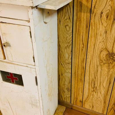 LOT 94: Vintage/Antique Wooden Vanities / Medical Cabinets with Mirrored Tops.