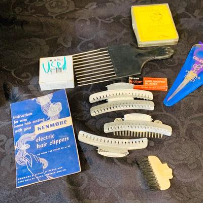LOT 98: Vintage Barber Shop Supplies Including a Wahl Super Vac Shaver, Schick Hot Lather Shaving Cream Dispenser, Vintage Louis Hair...