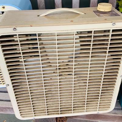 LOT 104: Set of Three (3) Vintage Box Fans by Kmart, Superlectric and More and a Vintage Glass Devibiss Vaporizer