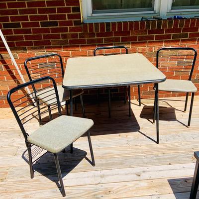 LOT 105: Vintage Cosco Folding Card Table and Set of Four (4) Cosco Fashionfold Chairs
