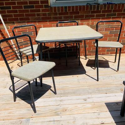 LOT 105: Vintage Cosco Folding Card Table and Set of Four (4) Cosco Fashionfold Chairs