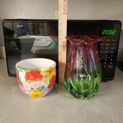 LOT 110: Art Glass and Ceramic Floral Vases; Microwave