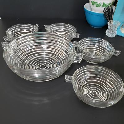 LOT 112: Vintage Kitchen; Pyrex, Louella Butter Dish, and More