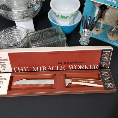 LOT 112: Vintage Kitchen; Pyrex, Louella Butter Dish, and More