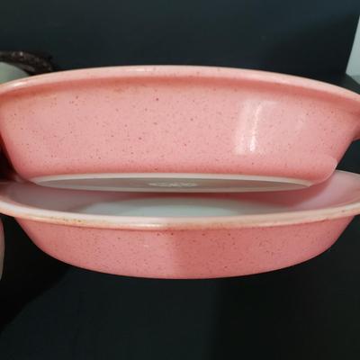 LOT 113: Vintage Kitchen; Pyrex Desert Dawn, Chrome Cake Box, Cookbooks, Bundt Pan, and More