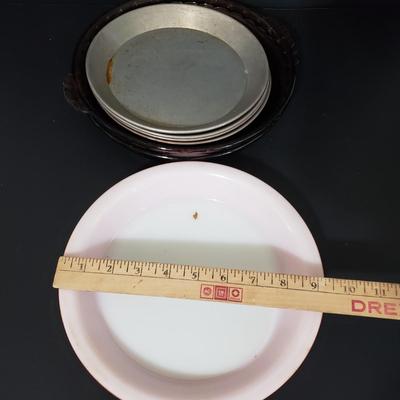 LOT 113: Vintage Kitchen; Pyrex Desert Dawn, Chrome Cake Box, Cookbooks, Bundt Pan, and More