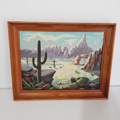 LOT 119: Collection of Southwestern Decor; Woven Rug, Ceramics, Cactus Art, Arrowhead, and More