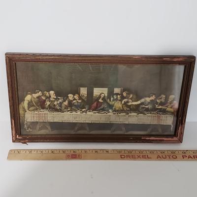 LOT 123: Vintage Mezzo Print of The Last Supper along with a Vintage Mirror