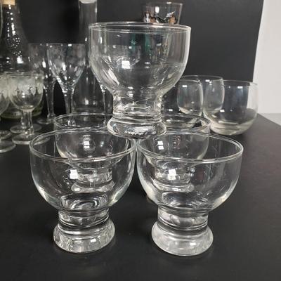LOT 124: Vintage Atomic Decanter & Glass Set & More