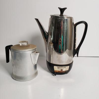 LOT 126: Kitchen Collection: Corning Ware, Farberware, Apple Peeling Machine, Coffee Pots & More