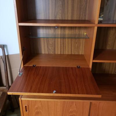 LOT 128: MCM Style Shelving Unit w/Drop Down Desk