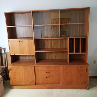 LOT 128: MCM Style Shelving Unit w/Drop Down Desk