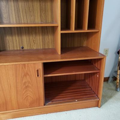 LOT 128: MCM Style Shelving Unit w/Drop Down Desk