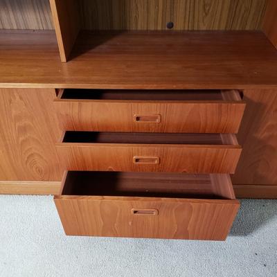 LOT 128: MCM Style Shelving Unit w/Drop Down Desk