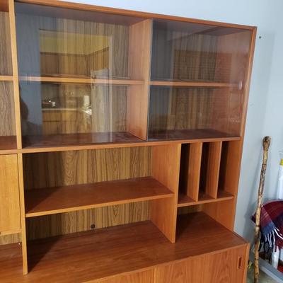LOT 128: MCM Style Shelving Unit w/Drop Down Desk