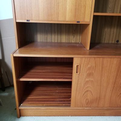 LOT 128: MCM Style Shelving Unit w/Drop Down Desk