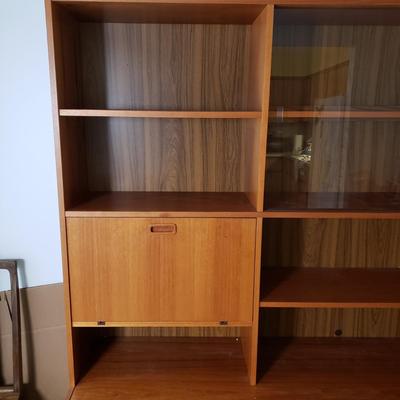 LOT 128: MCM Style Shelving Unit w/Drop Down Desk