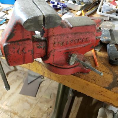 LOT 130: Basement Tool Bench Clean Out including Vise