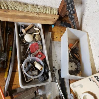 LOT 130: Basement Tool Bench Clean Out including Vise