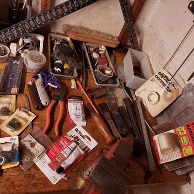 LOT 130: Basement Tool Bench Clean Out including Vise