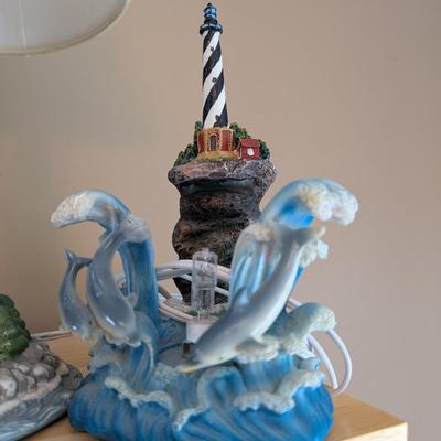 Sale Photo Thumbnail #73: Lighthouse Lamp, painted with dolphin scene