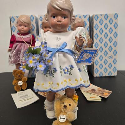 LOT 41: Schildkrot-Puppen Dolls with Their Steiff Teddy Bears